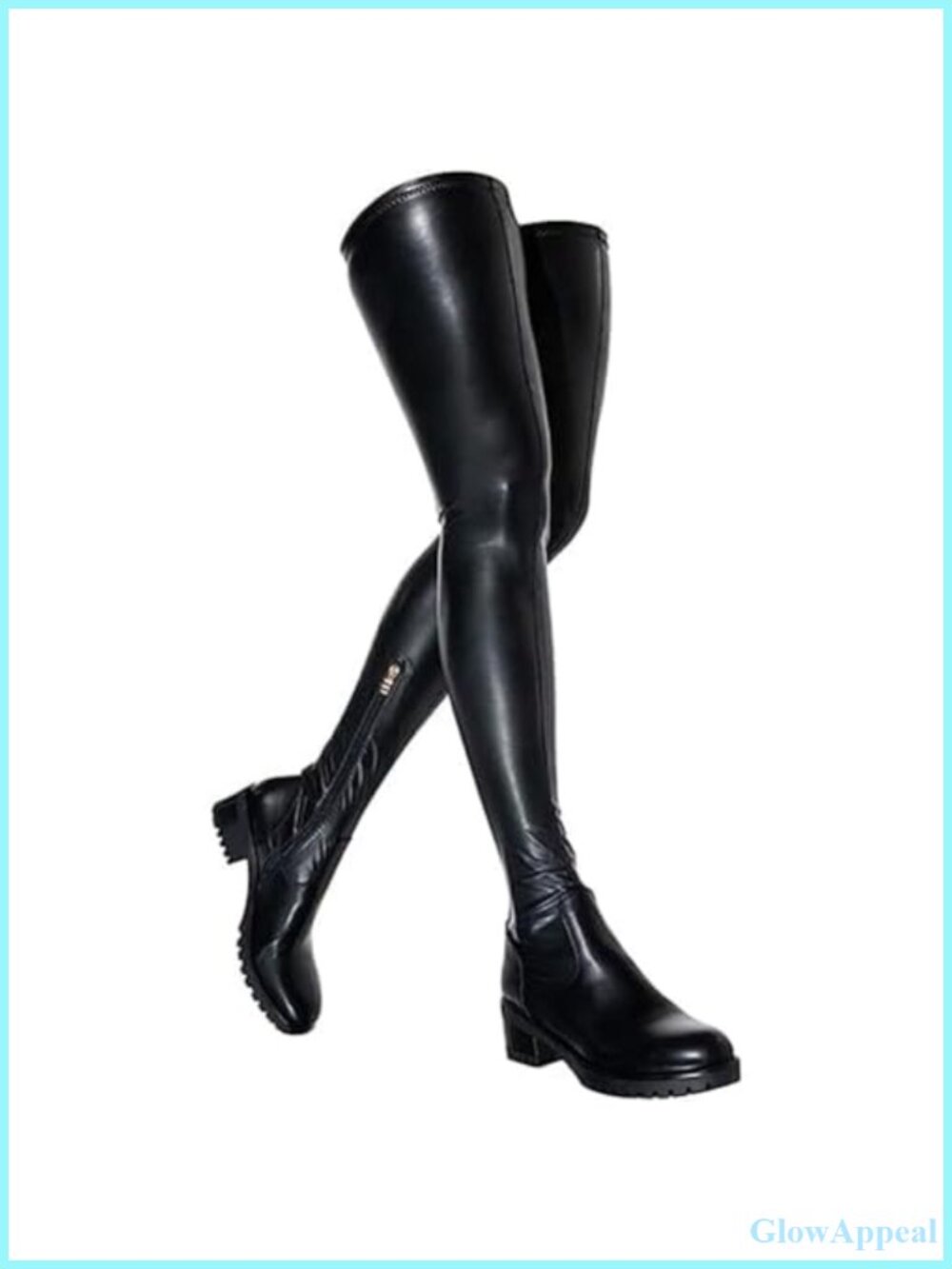 Women's Over The Knee Boots Chunky Heel Slip On Faux Leather Stretch Thigh High